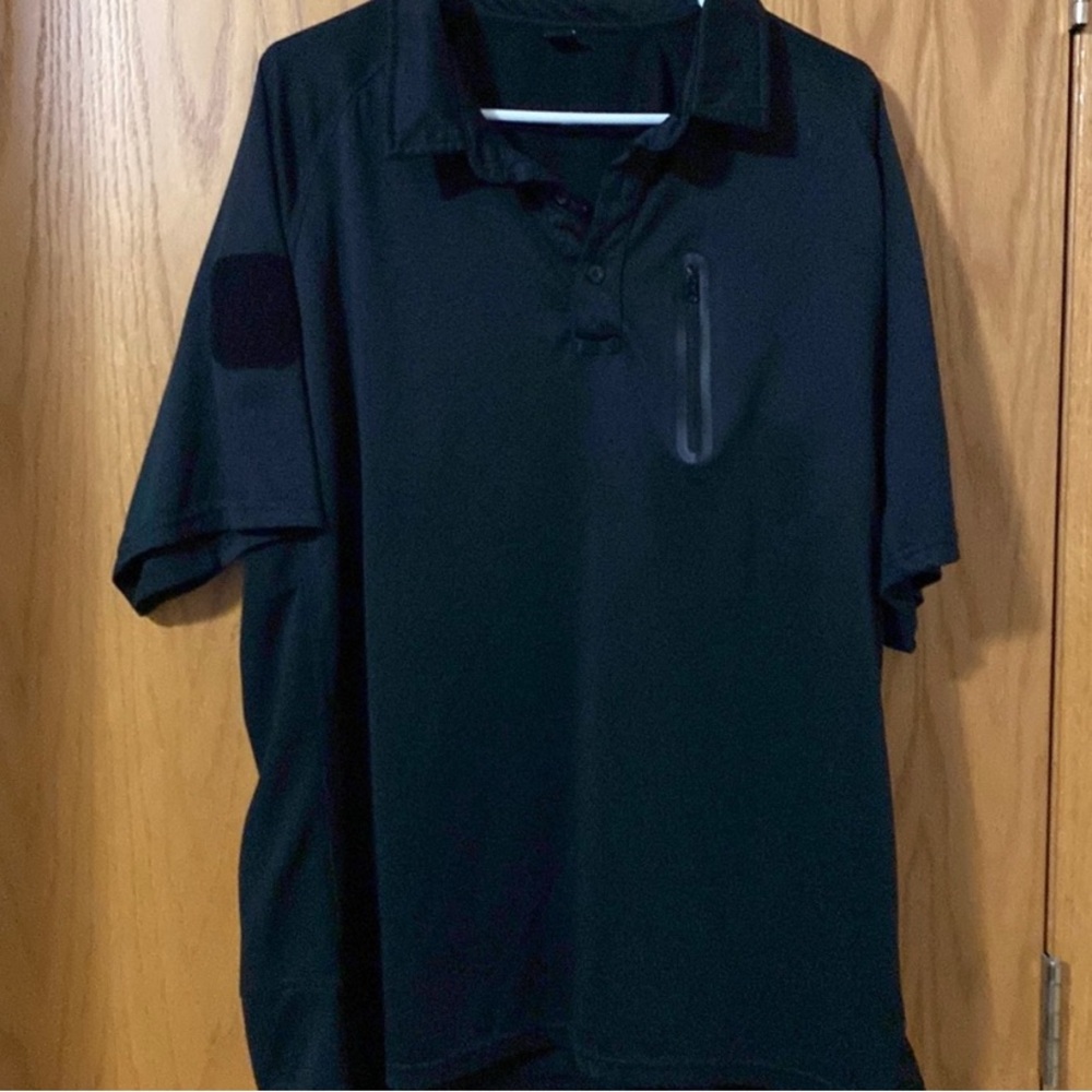 Tactical Polo Shirt Button Neck Chest Pocket Black XXL - Picture 9 of 9